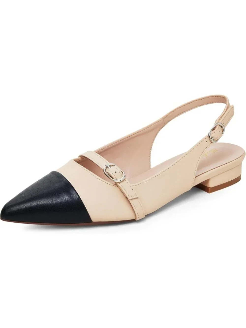 Women's Black Nude Slingback Flats With Rhinestone Pointed Toe Backstrap Shoes